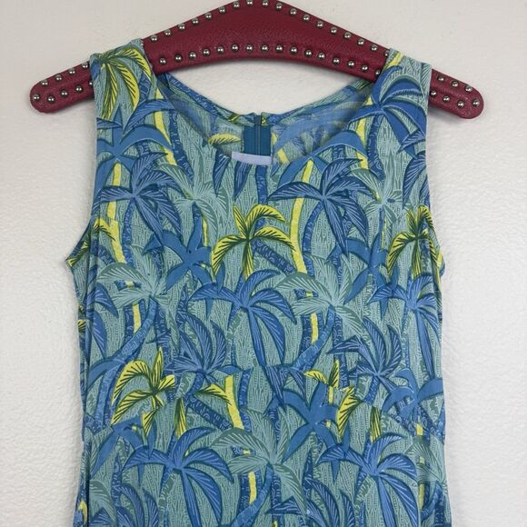 Rainbow Jo Tropical Palm Tree Print Sleeveless A-Line Midi Dress Green Blue XS - Picture 3 of 15